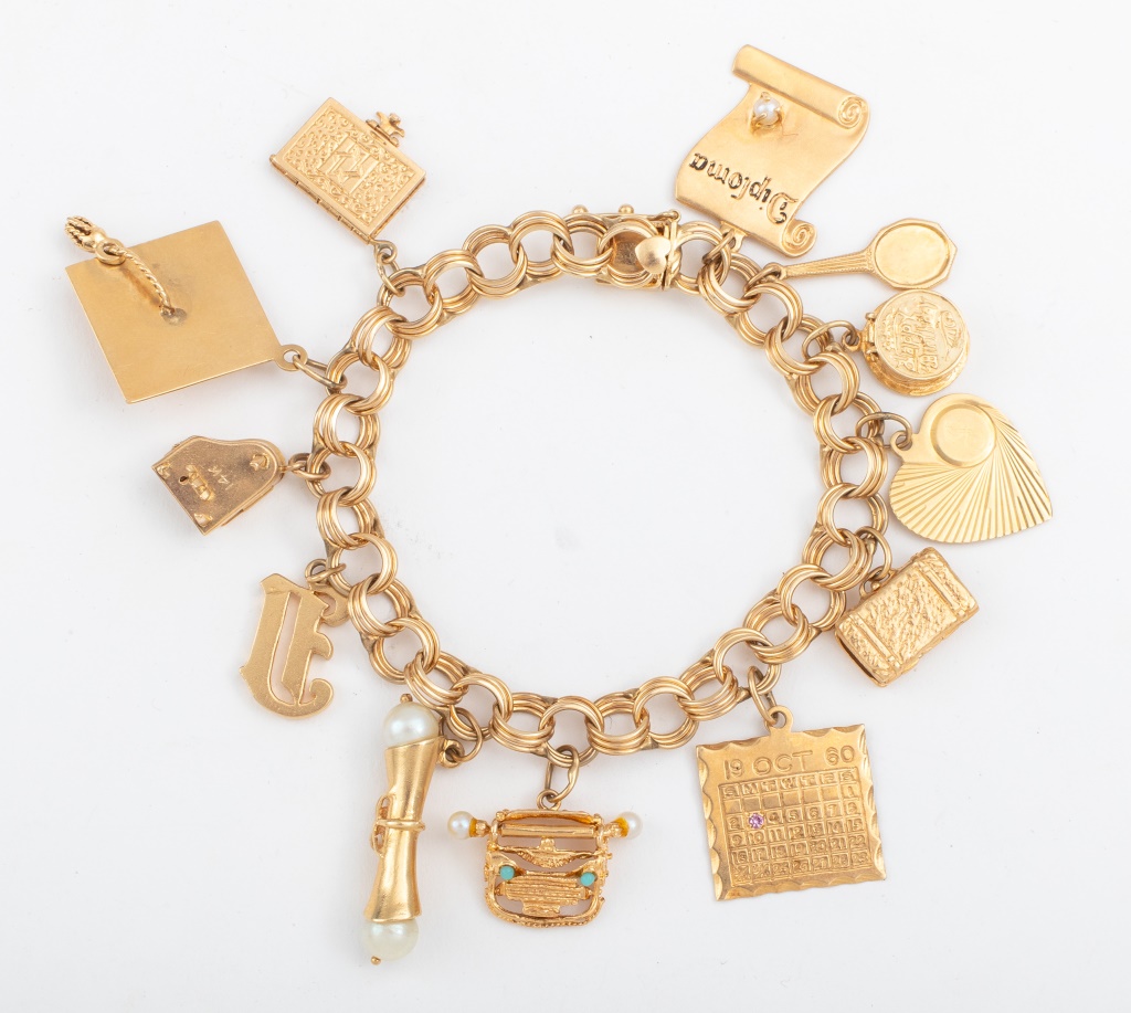 Appraisal: VINTAGE S S K GOLD MOVEABLE CHARM BRACELET Vintage s