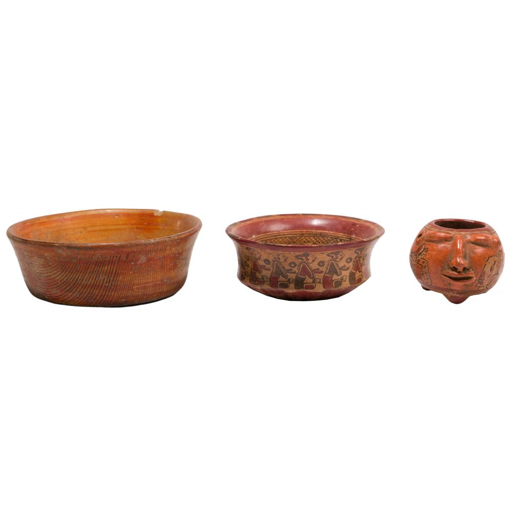 Appraisal: PRE-COLUMBIAN MAYAN COPADOR POTTERY ASSORTMENT polychrome items including a bowl