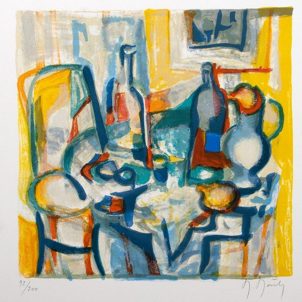 Appraisal: Marcel Mouly - The Sailboats Still Life Two color lithographs