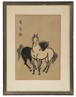 Appraisal: SONAN NODA JAPAN TH C Two Horses Horse woodblock print