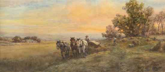 Appraisal: Frank F English American - Harvesting watercolor signed F F