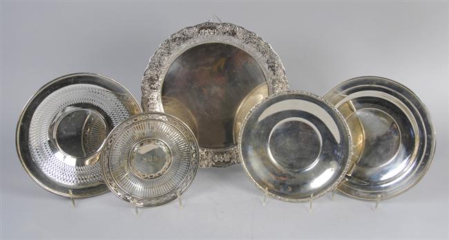 Appraisal: ASSEMBLAGE OF AMERICAN SILVER CIRCULAR TRAYS various makers diameter of