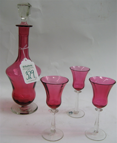 Appraisal: FOUR PIECE CRANBERRY DRINKS SET including a decanter with clear