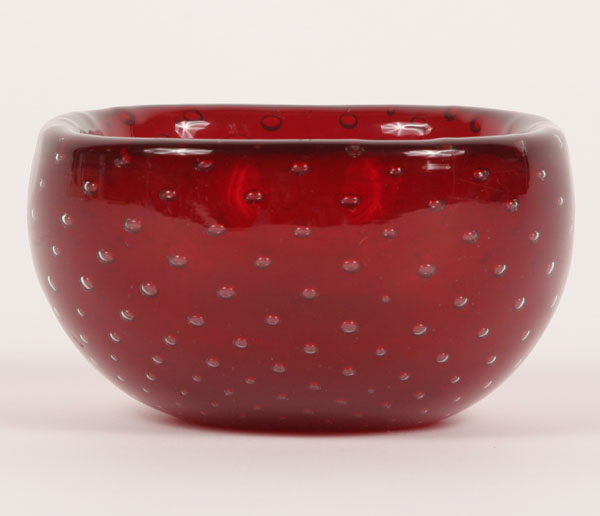 Appraisal: Venini red sommerso bowl with controlled bubbles designed by Carlo