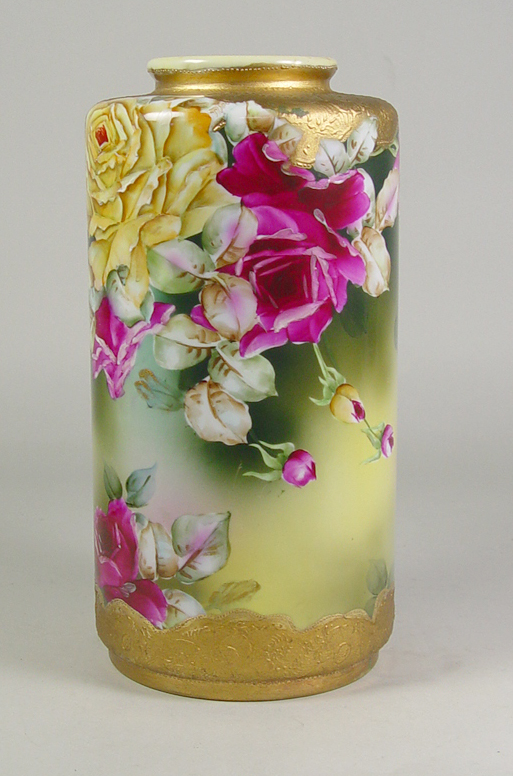 Appraisal: Nippon Cylinder Vase Circa - Decorated in polychrome florals A