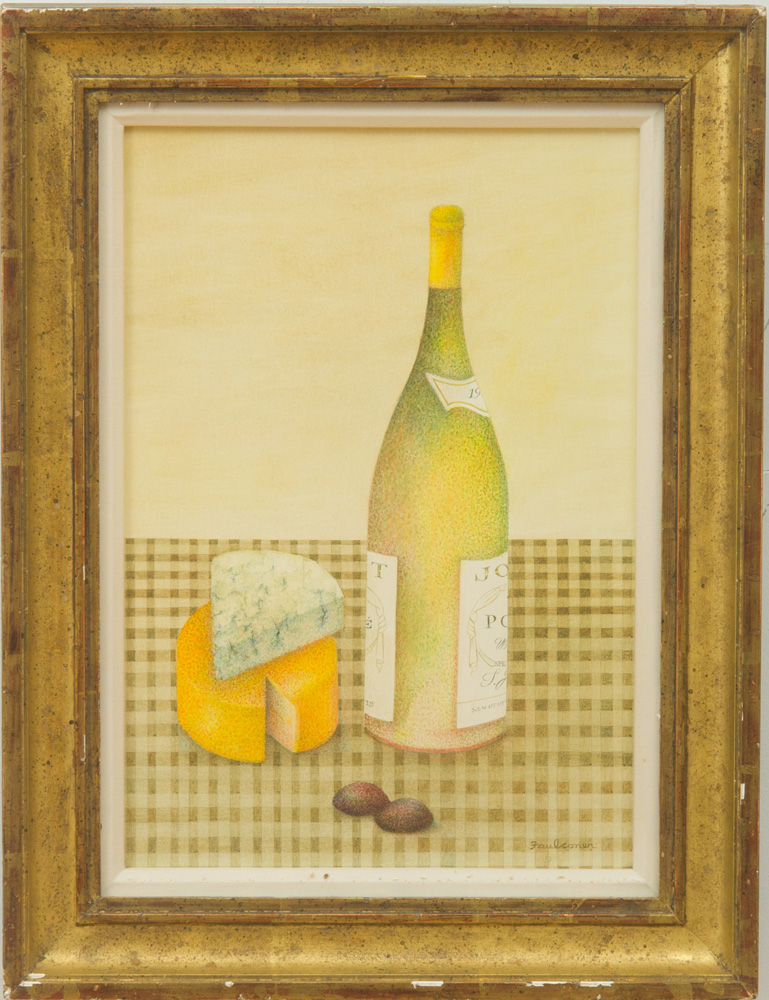 Appraisal: MARY FAULCONER - STILL LIFE WITH WINE AND CHEESE Watercolor