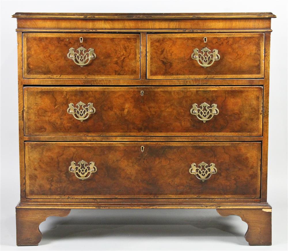 Appraisal: GEORGE III STYLE WALNUT VENEERED AND INLAID CHEST OF DRAWERS