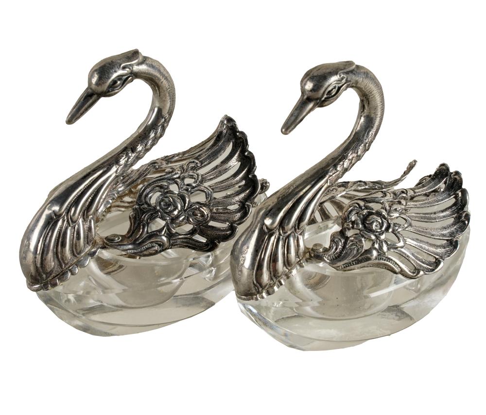 Appraisal: TWO STERLING SWAN-FORM SALT CELLARSeach stamped Sterling Silver Germany to