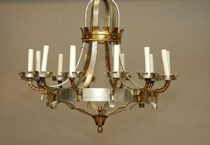 Appraisal: Renaissance Revival Steel and Brass Twelve-Light Chandelier