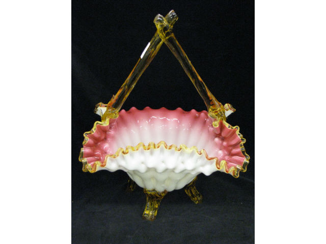 Appraisal: Stevens Williams Art Glass Basket cranberry to custard with amber