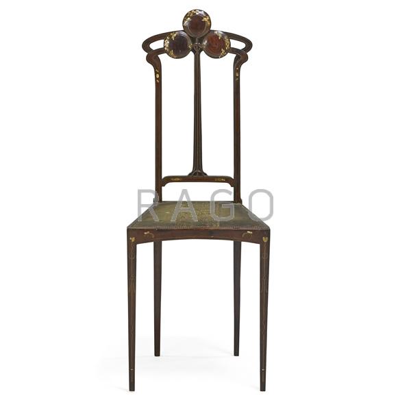 Appraisal: ART NOUVEAU Diminutive hall chair Condition Report Losses to mother