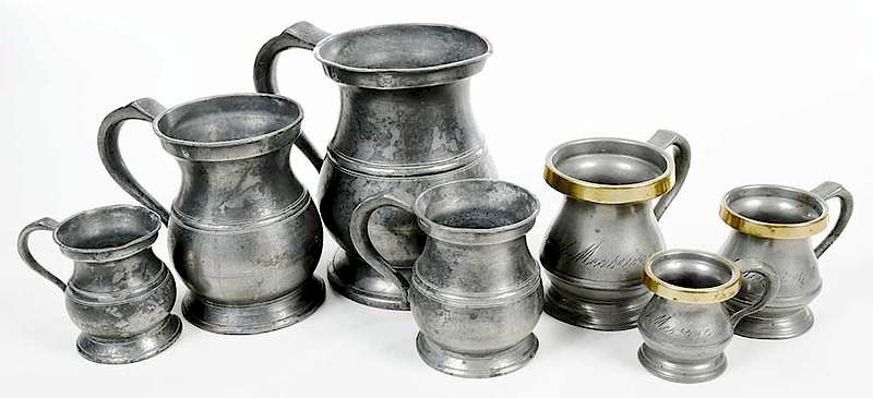 Appraisal: Two Sets Pewter Measures Seven Pieces British th century four