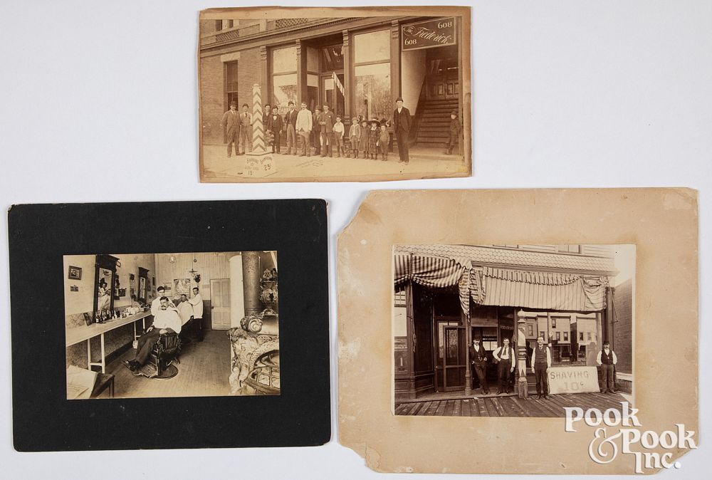 Appraisal: Three barber shop photographs Three barber shop photographs to include