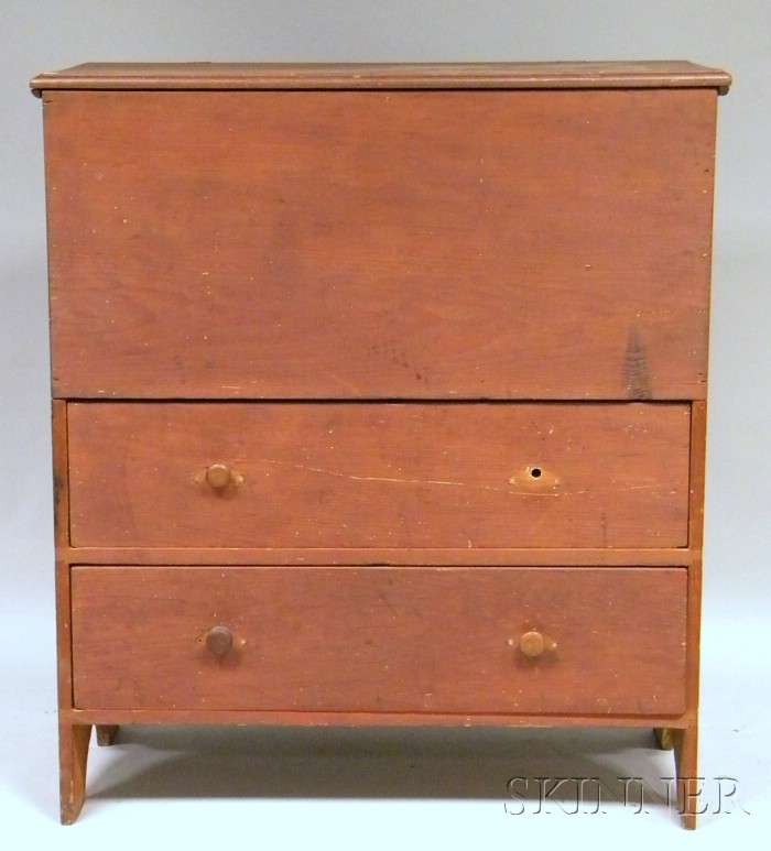 Appraisal: Red-painted Pine Blanket Chest over Two Long Drawers ht wd