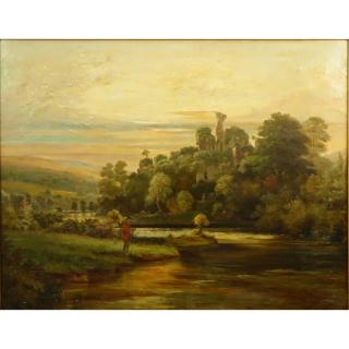 Appraisal: Large th C English School Oil on Canvas Okehampton Castle