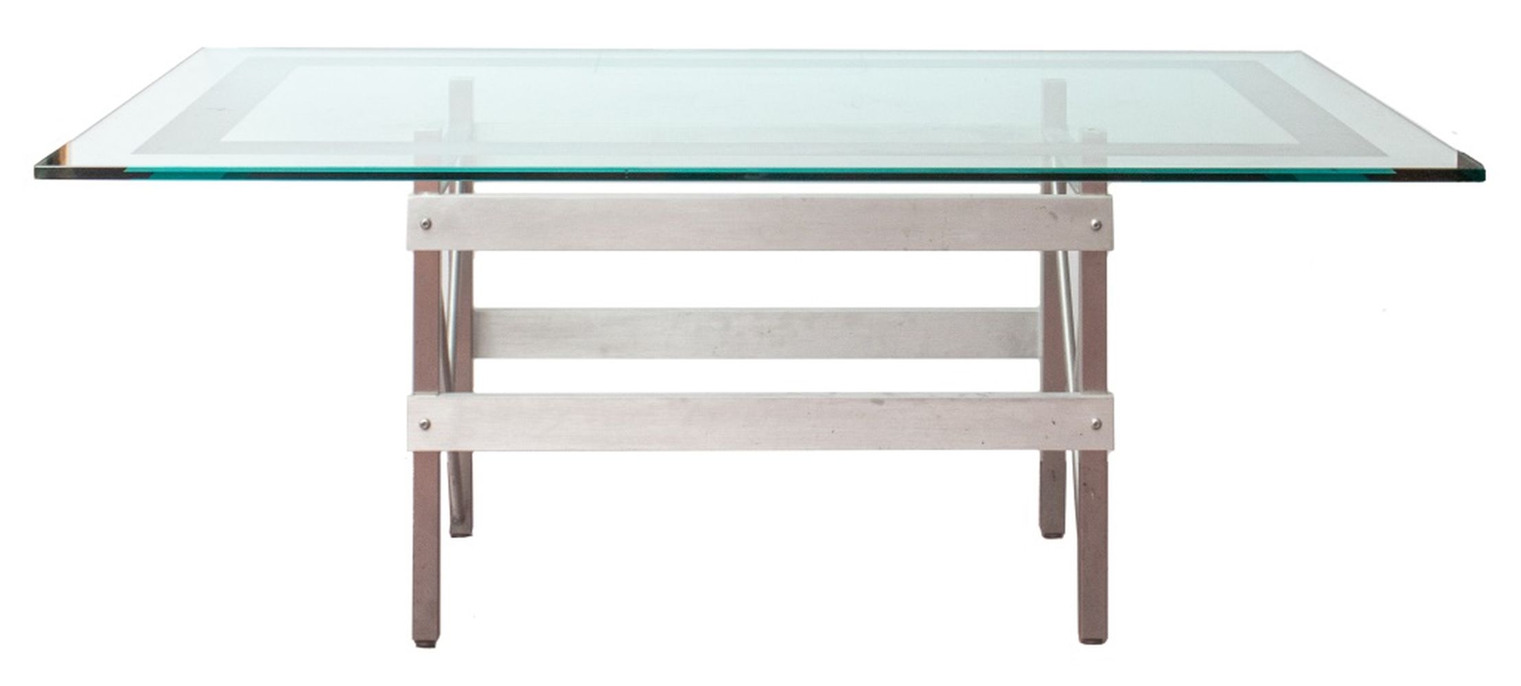 Appraisal: MODERN INDUSTRIAL GLASS DINING TABLE Modern industrial dining table with