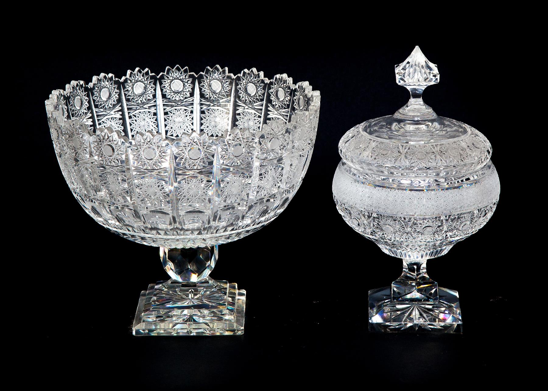 Appraisal: TWO PIECES OF CUT GLASS Twentieth century Nicely cut with