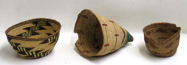 Appraisal: THREE NATIVE AMERICAN BASKETS the first conical form berry basket