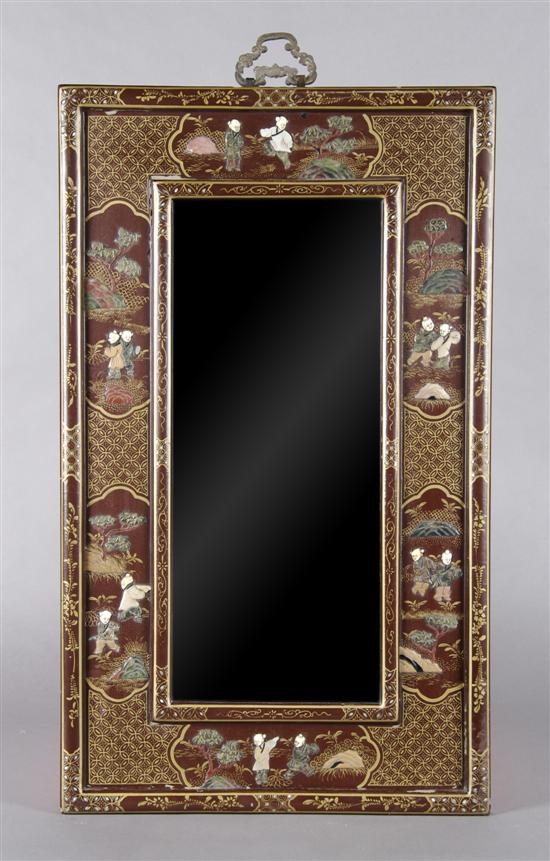 Appraisal: A Chinese Lacquered and Mother-of-Pearl Inset Mirror Height x width