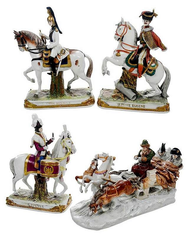 Appraisal: Four Kister Porcelain Napoleonic Figurines Scheibe-Alsbach Germany early th century