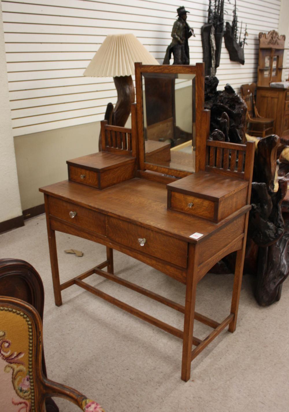 Appraisal: CRAFTSMAN STYLE OAK VANITY AND SEWING ROCKER American c a