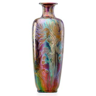 Appraisal: JACQUES SICARD WELLER Tall vase w chrysanthemum JACQUES SICARD -