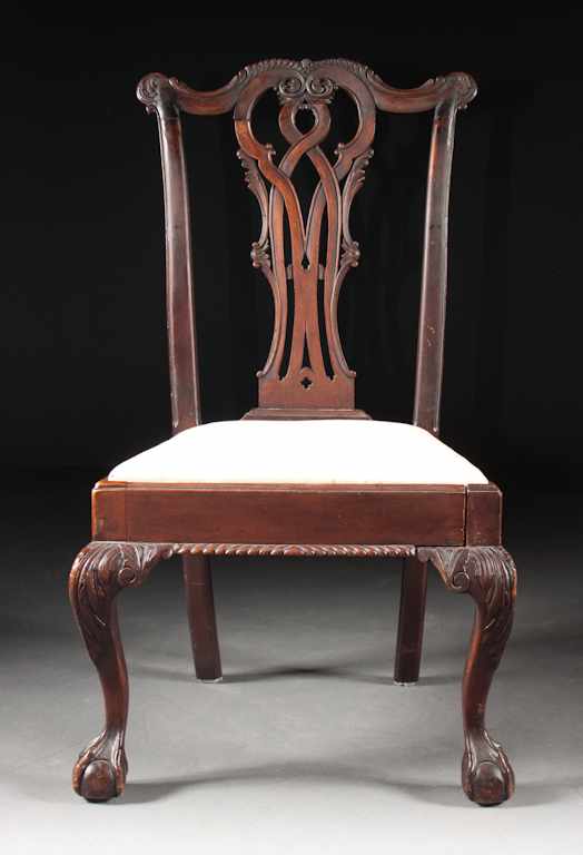 Appraisal: Centennial Chippendale carved mahogany side chair early th century carved