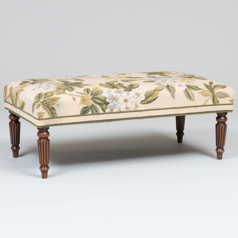 Appraisal: William IV Style Mahogany and Magnolia Needlework Upholstered Bench x