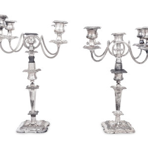 Appraisal: A Pair of English Silver-Plate Convertible Four-Light Candelabra the inside