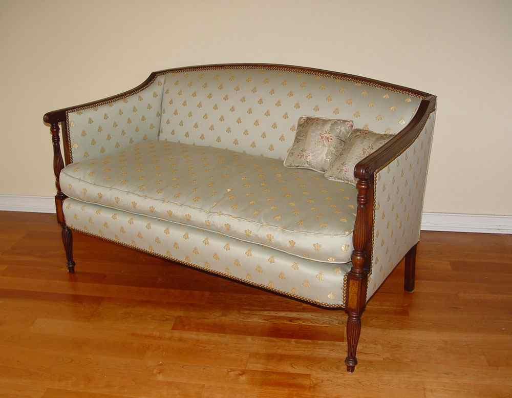 Appraisal: HICKORY CHAIR CO SHERATON STYLE LOVESEAT Carved rolled arms with