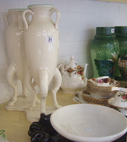 Appraisal: A pair of French white crackle glazed amphora vases on