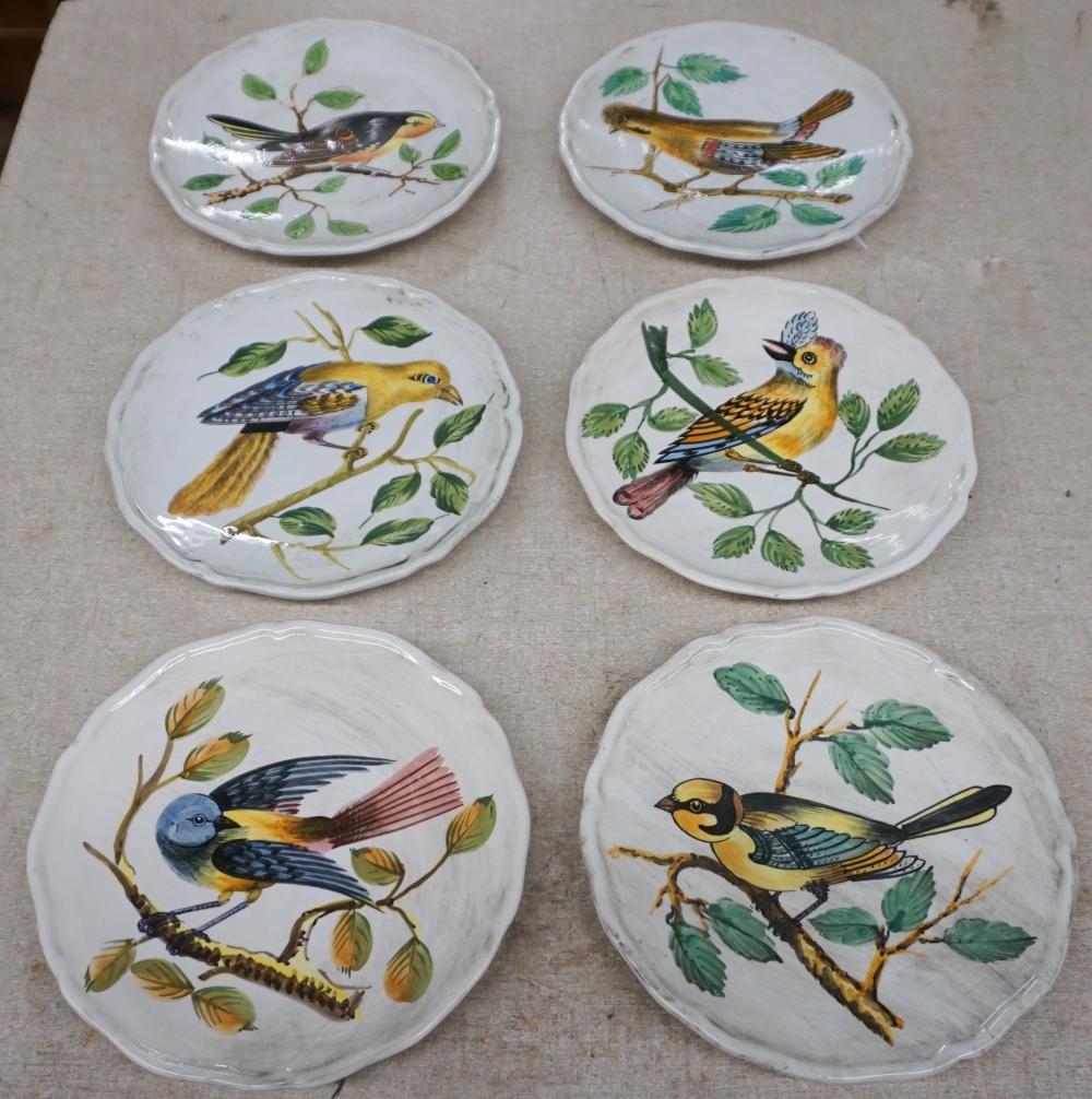 Appraisal: SIX HAND-PAINTED ITALIAN BIRD PLATES RETAILED BY BONWIT TELLERSix Hand-Painted