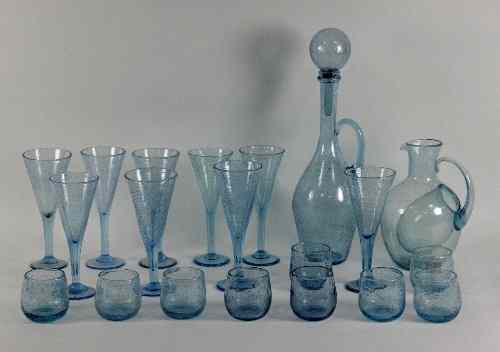 Appraisal: A Biot blue soda glass set comprising water jug decanter