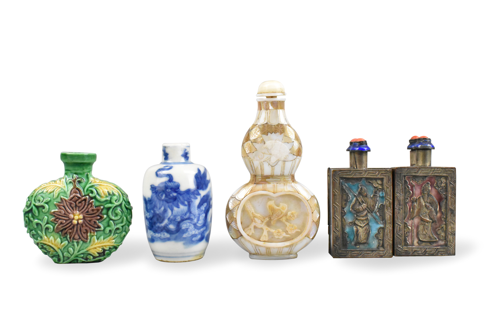 Appraisal: A group of four snuff bottles of different shapes and