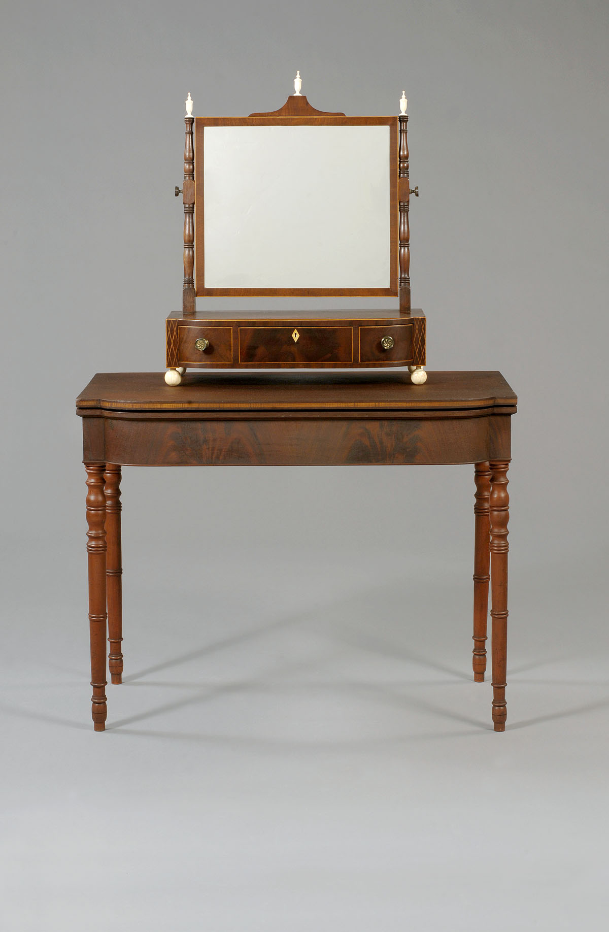 Appraisal: FINE SHERATON INLAID MAHOGANY AND IVORY DRESSING MIRROR The canted