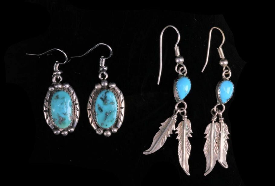 Appraisal: Navajo Silver Turquoise Earrings Collection Featured in this lot is