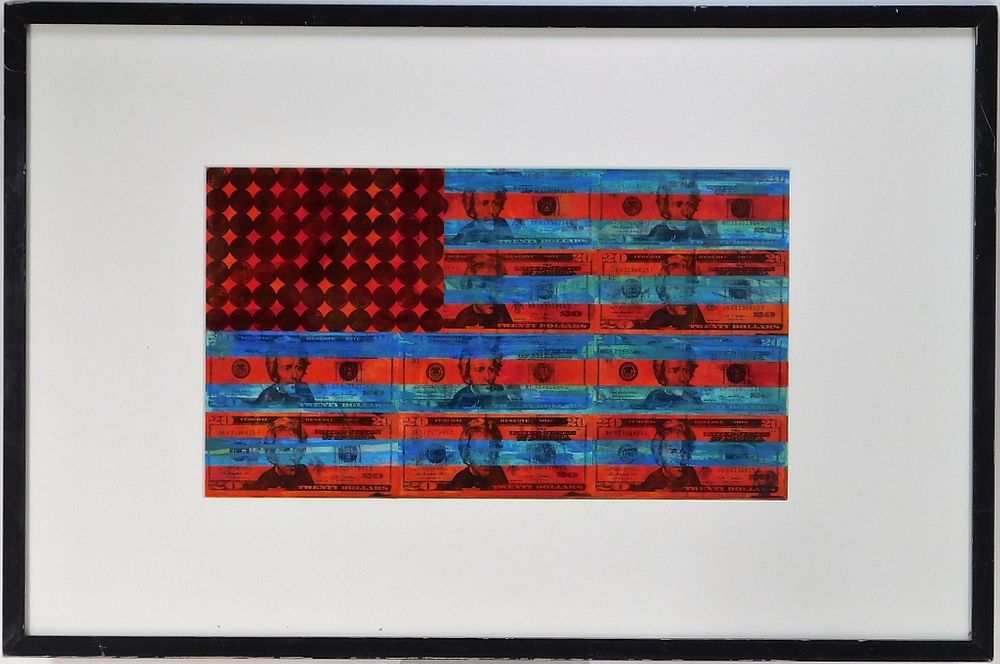 Appraisal: James Bridge American Flag Mixed Media Painting California th Century