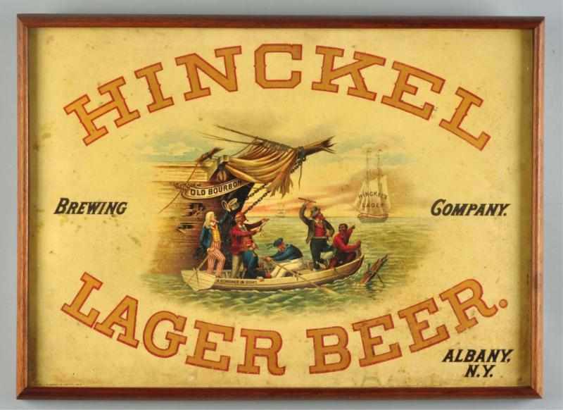 Appraisal: Framed Tin Hinckel Lager Beer Sign Description Late s Albany