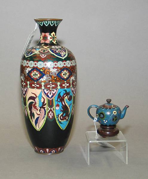 Appraisal: Two cloisonn enameled metal vessels The first a vase of