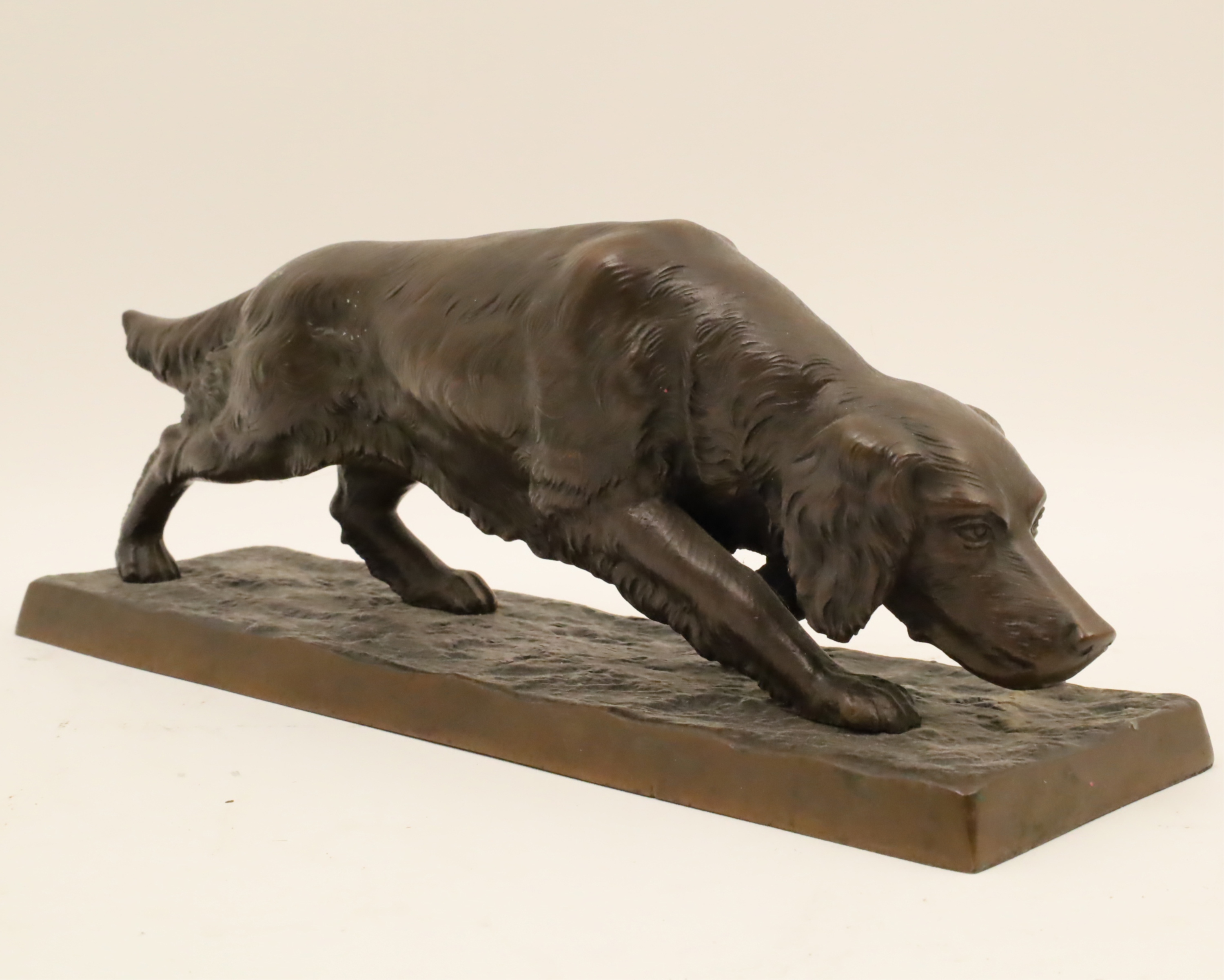 Appraisal: GERMAN BRONZE SCULPTURE OF A POINTER German bronze sculpture of