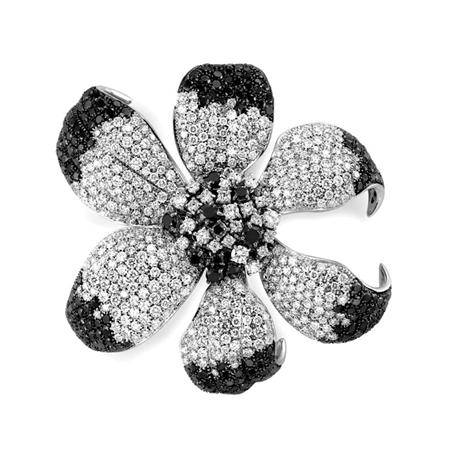 Appraisal: Diamond and Black Diamond Flower Clip-Brooch Estimate -