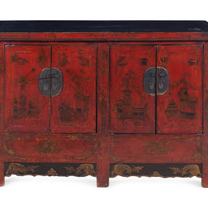 Appraisal: A Chinese Painted Console Cabinet Late th Century Height x