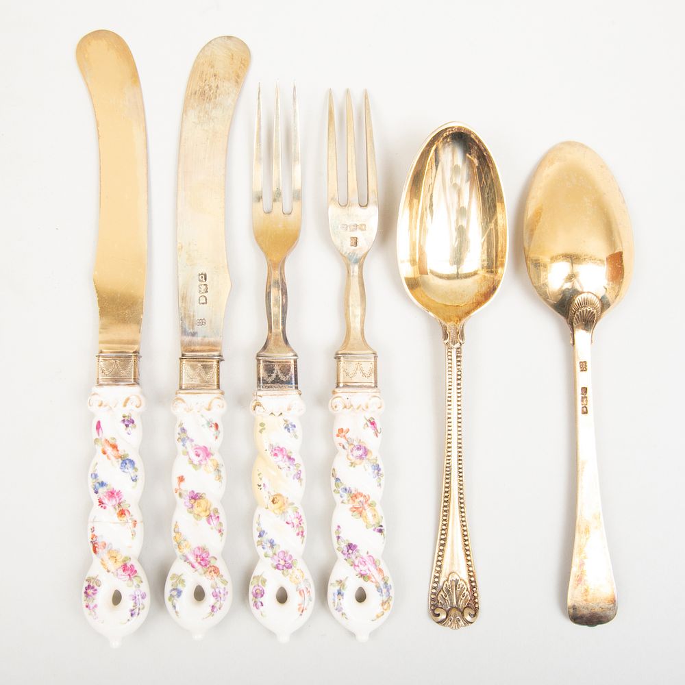 Appraisal: Set of Victorian Silver-Gilt and Porcelain Flatware Set of Victorian