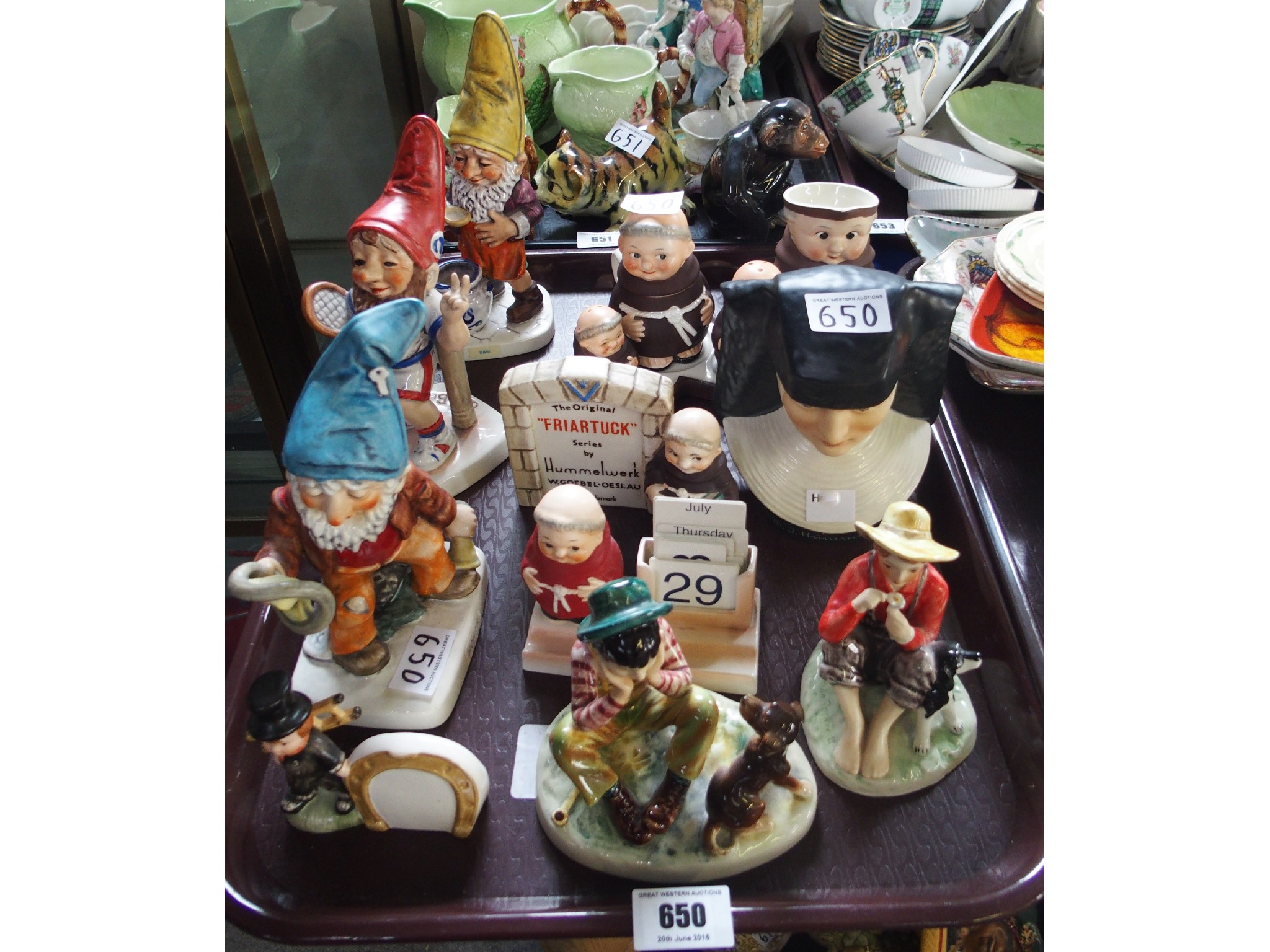 Appraisal: Tray comprising Hummel figures including a Friar Tuck condiment set