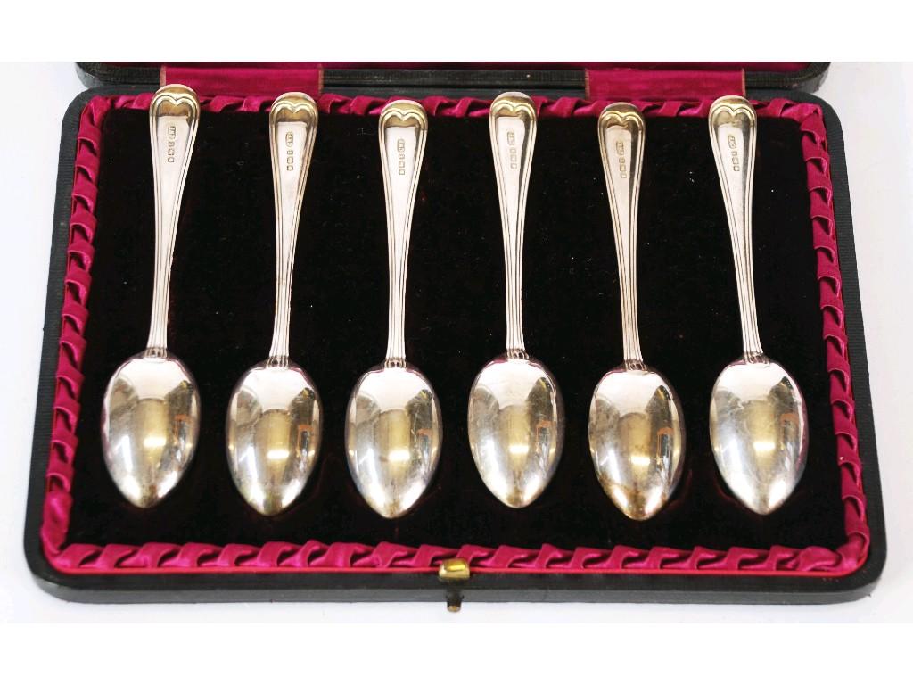 Appraisal: SET OF SIX SILVER TEASPOONS with reeded borders Sheffield in