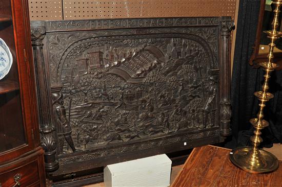 Appraisal: CARVED PANEL English probably late th century oak Elaborately carved