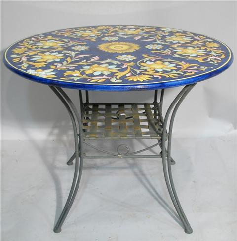 Appraisal: ROUND PAINTED CERAMIC TOP TABLE AND FOUR CHAIRS th century