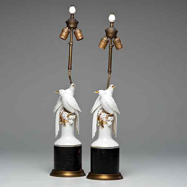 Appraisal: Paris Porcelain Bird Lamps Continental early th century A pair