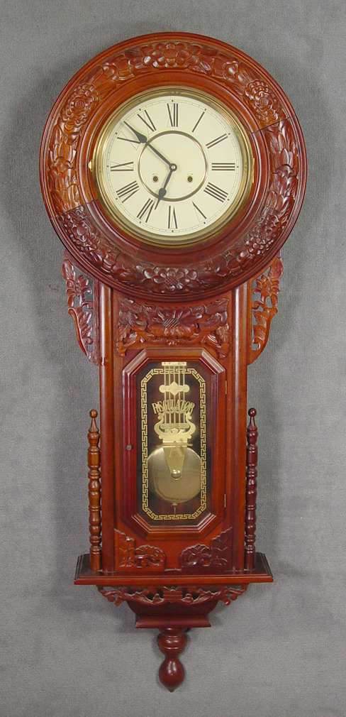 Appraisal: Walnut Reproduction German Regulator Clock th Century Molded carved and