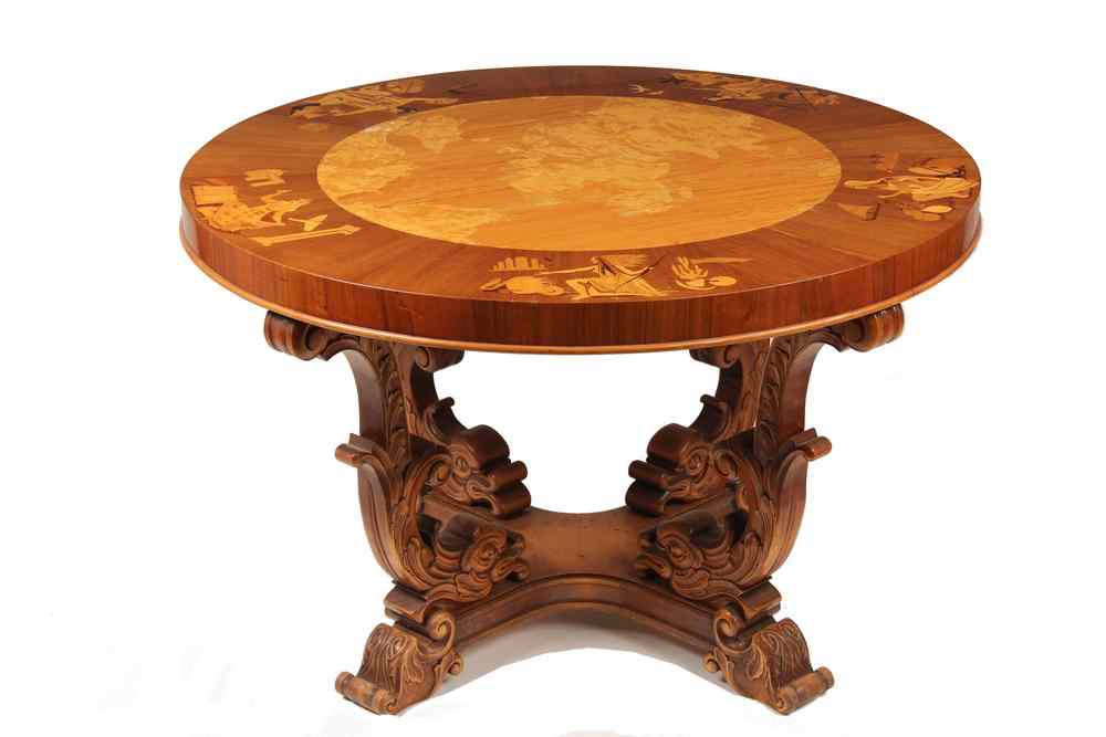 Appraisal: ITALIAN INLAID COFFEE TABLE - Fancy Marquetry Inlaid Coffee Table